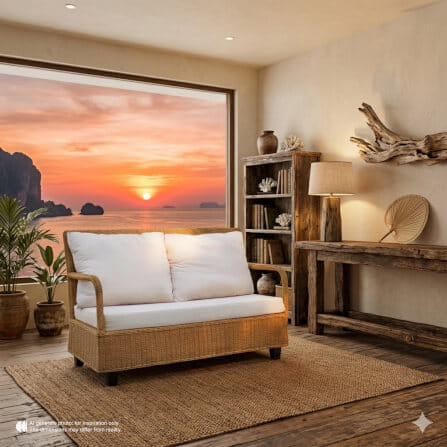 โซฟา 2 ที่นั่ง หวายแท้ PISAMAI รุ่น COUPLE SOFA แนว HOMIE MODERN โซฟานั่งเล่น ขนาด 130*85*96 CM สีธรรมชาติ_5